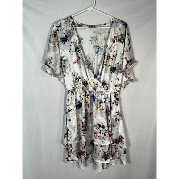 Show Me Your MuMu Floral Shawna Flutter Sleeve Tiered Mini Dress Size‎ Large - Picture 2 of 8